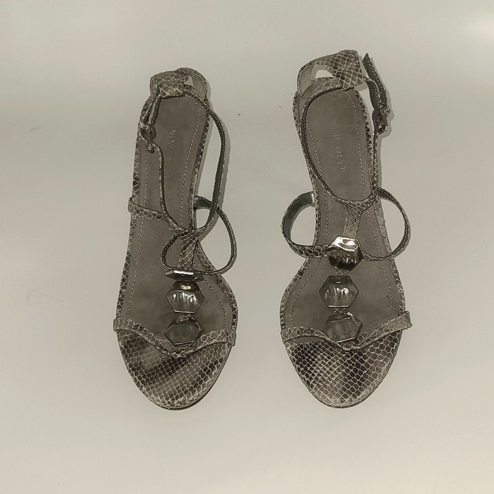 Light Grey snakeskin sandals w/ silver hardware. Nine West
